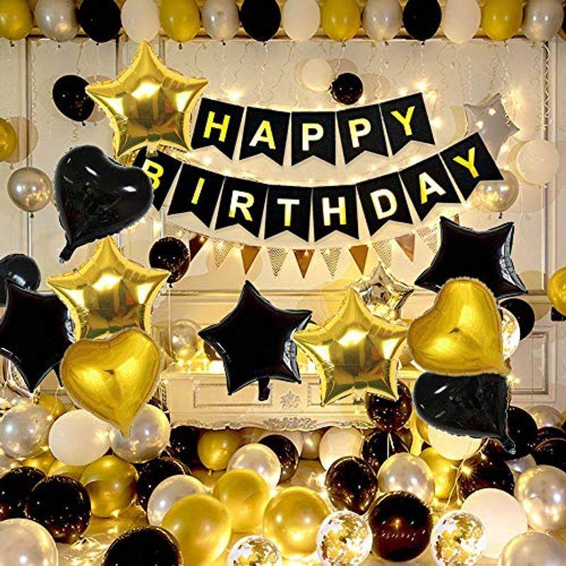 黒金のテーマの誕生日風船セット豪華ライトイルミネーションパーティ装飾用品光る Happy Birthday パーティー装飾 バースデー飾り