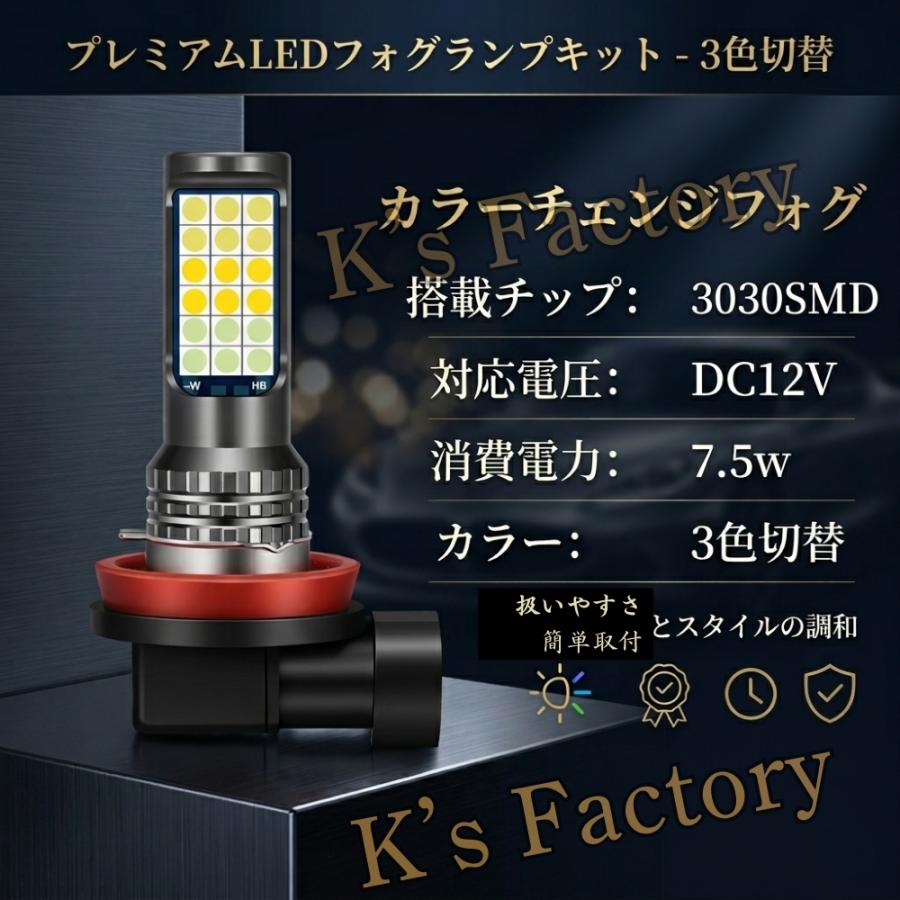 フォグランプ LED 3色切替 H8 H9 H11 H16 HB4 H3 PSX24W PSX26W フォグ