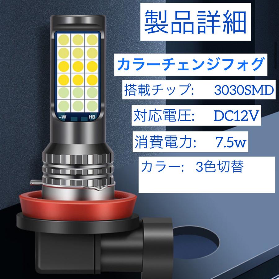 フォグランプ LED 3色切り替え フォグ H3 H8 H9 H11 HB4 バルブ 白 青 黄 車検対応 2個セット｜ks-factory｜14