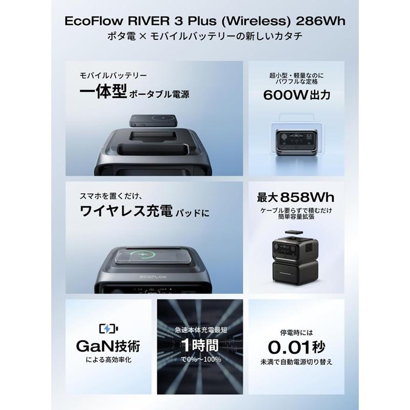 EcoFlow（エコフロー） ポータブル電源 RIVER 3 Plus (Wireless