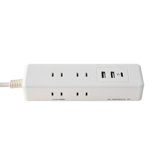 ELPA コード付きタップ 6個口 USB A×2、C×1 雷ガード WL-R6322SUCW