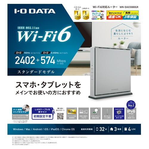 I-O DATA（アイ・オー・データ機器） Wi-Fi 6 1Gbps対応ルーター WN-DAX3000GR｜ksdenki｜05