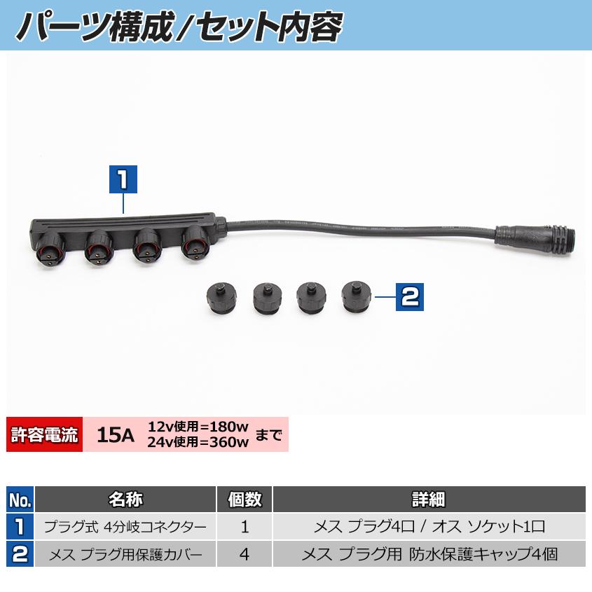 K'sガレージ プラグ式 中継コネクター用 分岐 ソケット 4口 防水