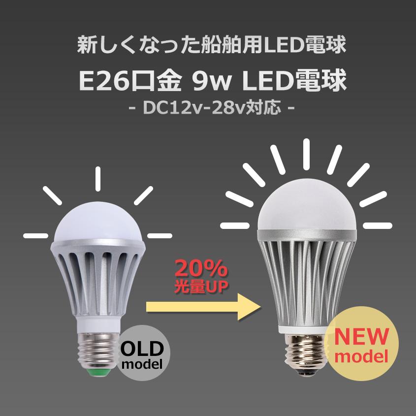 K'sガレージ LED電球 12v 24v 対応 E26 船舶用 防水 ライト 9w デッキ