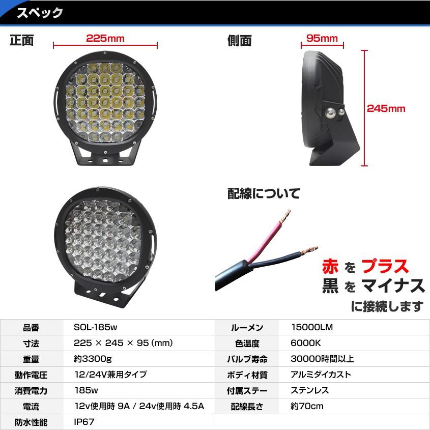 作業灯 サーチライト LED 185w 15000lm 12v 24v 対応 6000k 屋外 船 ボート 船舶 漁船 ライト スポット 拡散 切換え レンズ付き 投光器｜ksgarage｜10