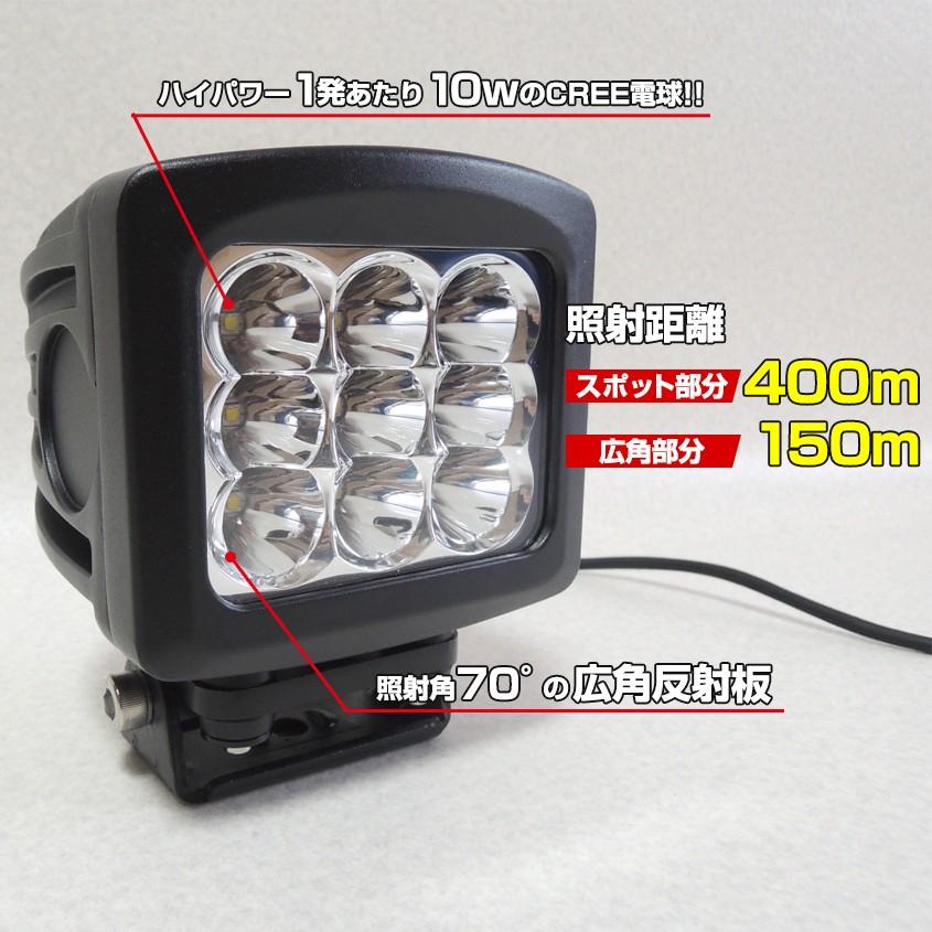 作業灯 LED 24v 12v 投光器 90w スポット サーチライト 屋外 照明 ナイター 夜間作業 トラクター コンバイン 船 漁船 海苔船 デッキライト｜ksgarage｜03