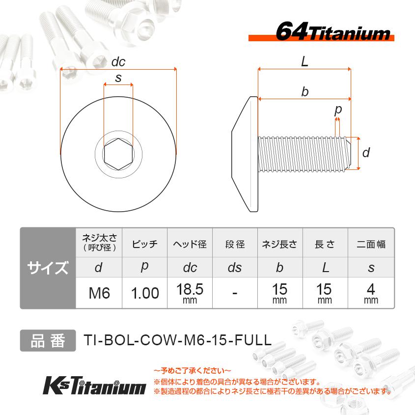 チタンボルト M6×15 全ネジ P1.0 パープル 1本 社外カウル 自作 FRP カウル ボルト バイク レストア パーツ 64チタン｜ksgarage｜02