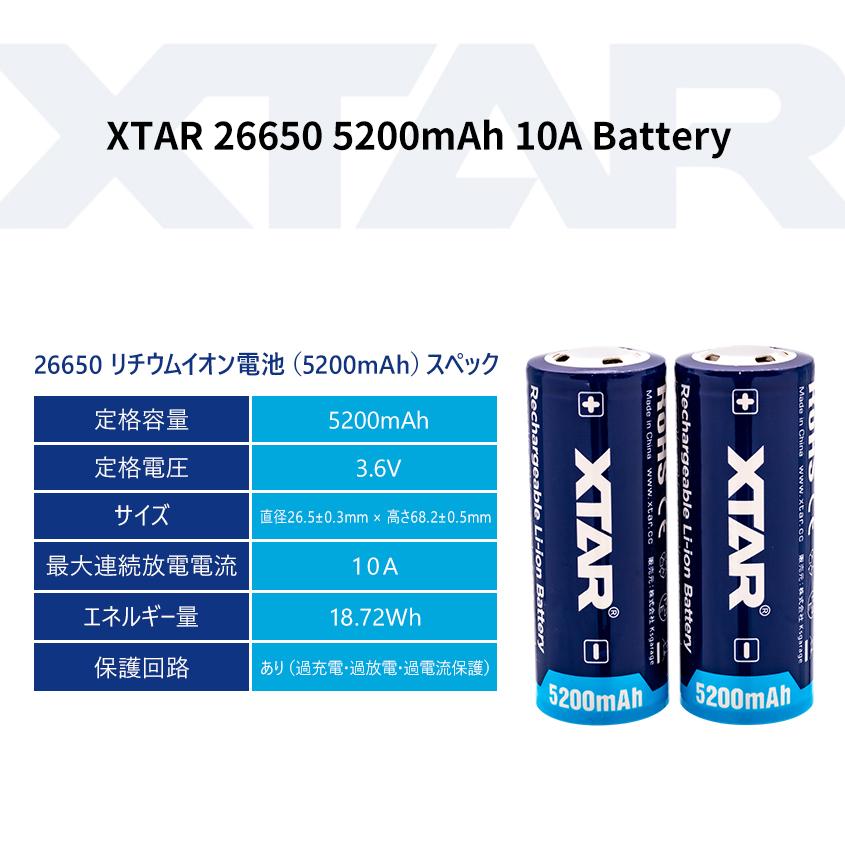 XTAR（エクスター） 正規代理店 26650 リチウムイオン電池 PSE認証品
