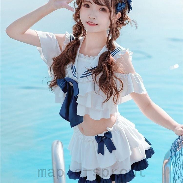 新作セーラ服水着かわいいゆめ萌コスプレ 原宿風 水着 学生 ガール パンツ付き ２点セット｜ksi-st2｜03