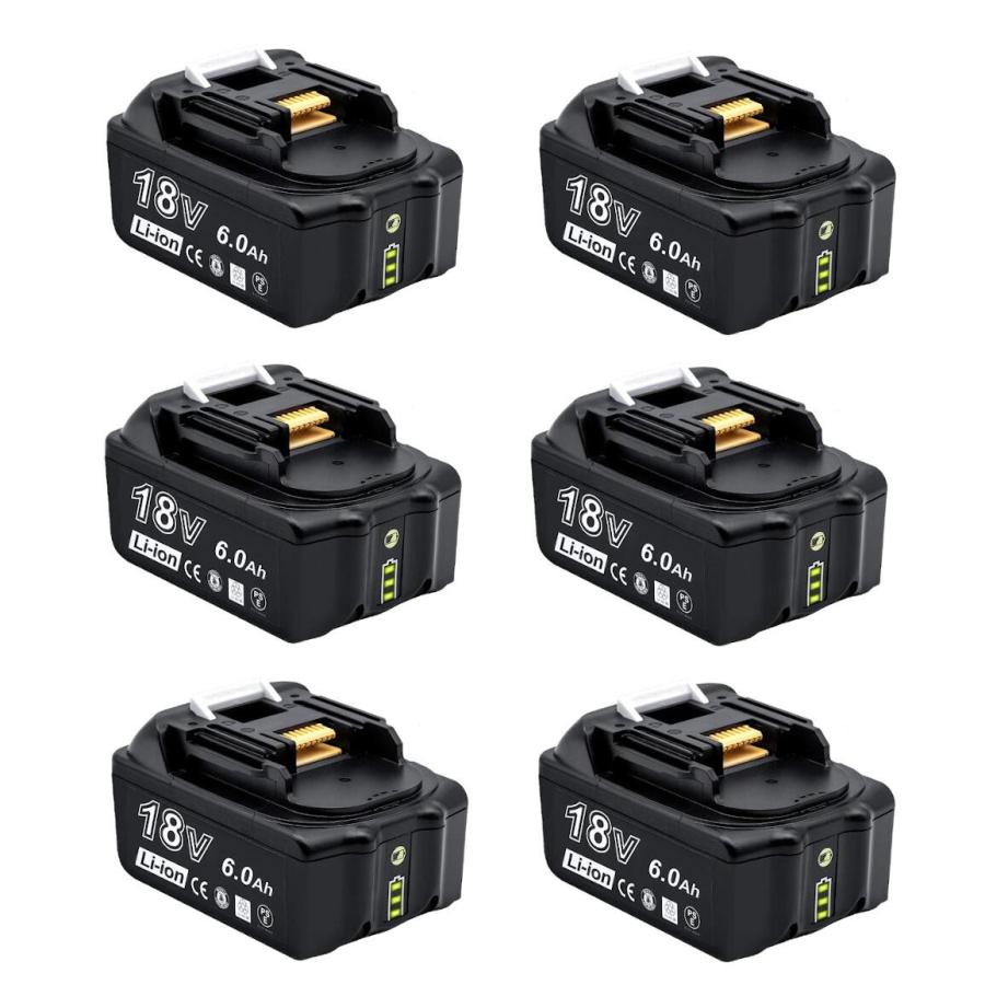 マキタ互換バッテリー 18V BL1860B(緑) LED残量表示付 6個セット