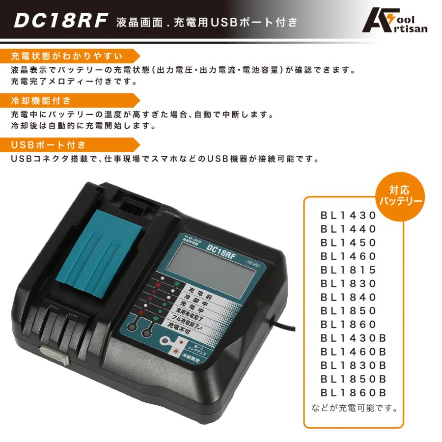 アルチザンツール マキタ互換充電器 DC18RF 3.5A 液晶タイプ 互換品 14.4V 〜 18V対応　マキタバッテリーに適合｜kskplan｜06