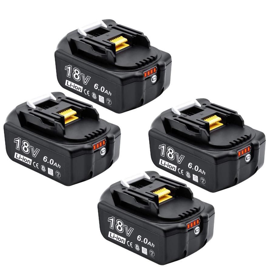 PowerBattery 赤LED BL1860B×4 マキタ互換バッテリー マキタ互換バッテリー 18V AP BL1860B(赤) LED残量表示付 4個