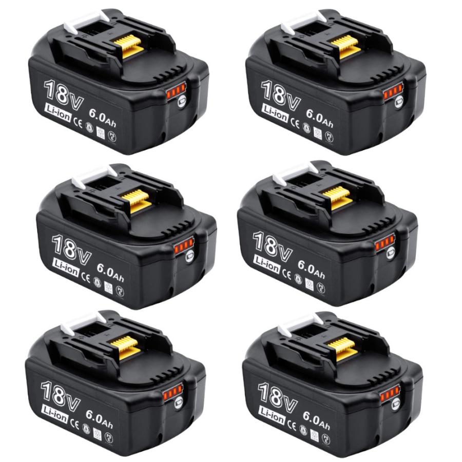 マキタ互換バッテリー 18V AP BL1860B(赤) LED残量表示付 6個