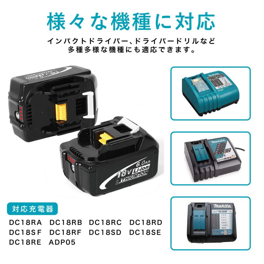1年保証 マキタ互換バッテリー 18V nkp BL1860b（赤） LED残量表示付 2 