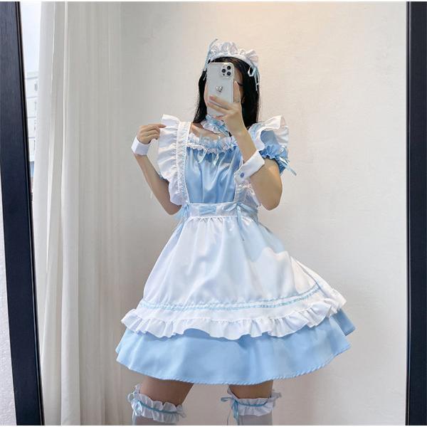 メイド服 ワンピース エプロン リボン ハロウィン 仮装 レディース 可愛い カチューシャ付き コスプレ 半袖 パーティー イベント カフェ キャラクター｜ksmc-shop｜16