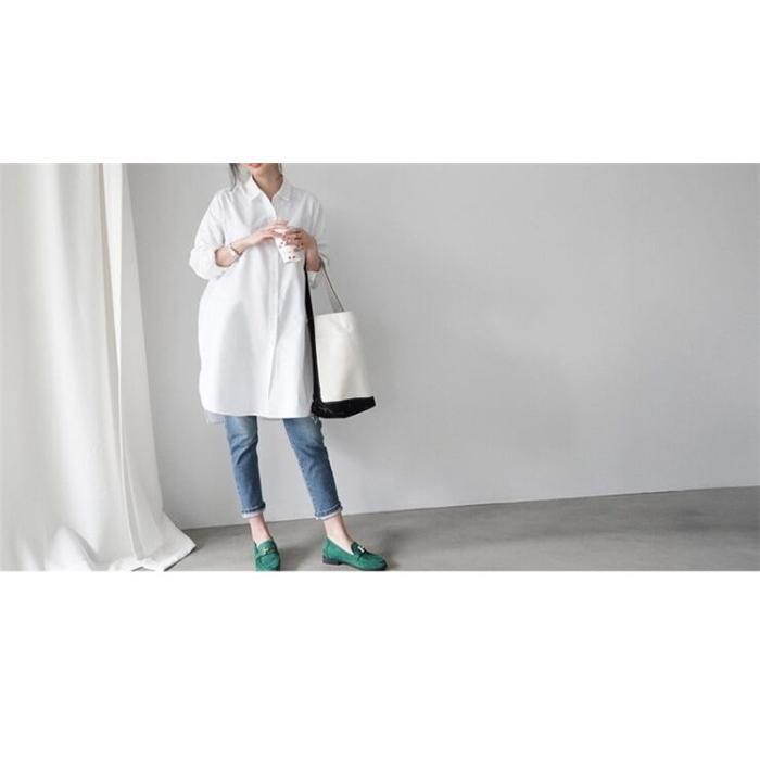 ロングシャツ ホワイト 体型カバー ビッグシルエット シャツワンピース ゆったり 韓国ファッション｜ksmc-shop｜04
