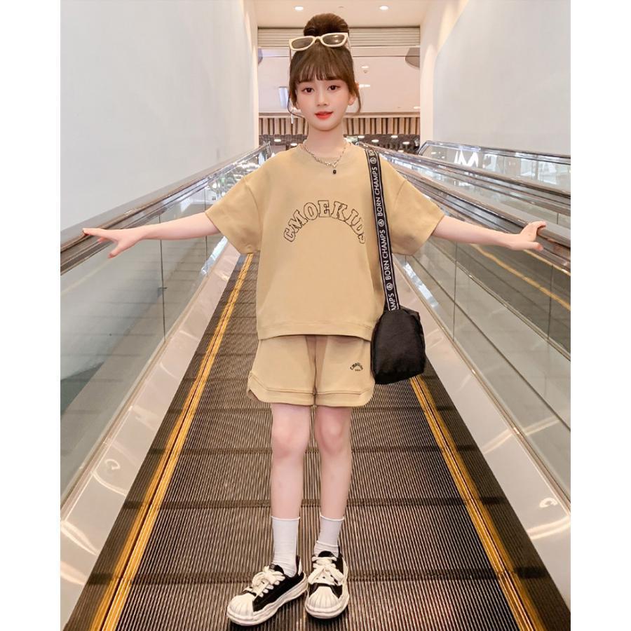 子供服 セットアップ 女の子 半袖 夏 2点セット Tシャツ 短パン ヒップホップ 韓国子供服 キッズ 可愛い おしゃれ 小学生 通学着 新品 130 140 150 160｜ksmc-shop｜02