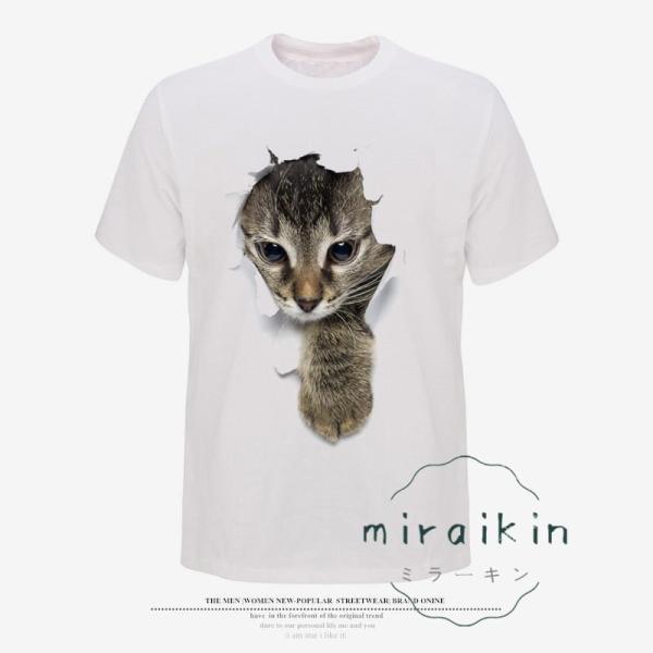 可愛い 3D 猫 Tシャツ 半袖 男女兼用 メンズ 薄手 ねこ 白 レディース 面白 おもしろ かわいい トリックアート 個性的 おしゃれ カジュアル 20代30代40代50代｜ksmc-shop｜14