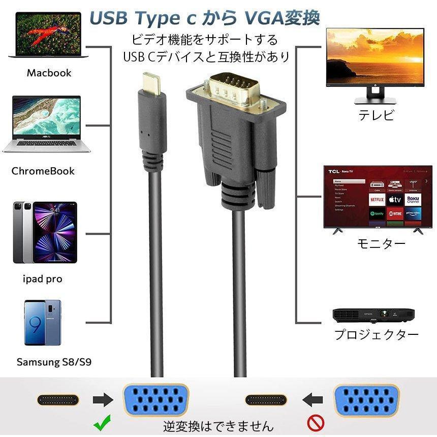 USB-C VGA 変換ケーブル 1.8m USB C VGA 変換 USB Type C VGA 変換ケーブル 1080P Thunderbolt 3 dsub 15ピン対応 MacBook iPad などに対応｜ksmc-shop｜03