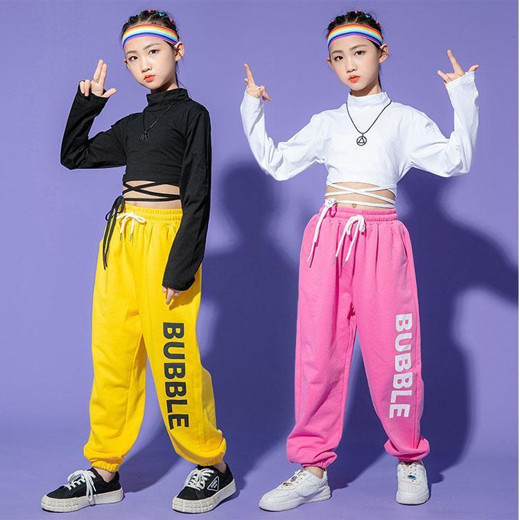 キッズ ダンス衣装 女の子 上下セットアップ 可愛い へそ出し モックネック 長袖Ｔシャツ 長ズボン 上下セット ショート丈 ジュニア 女子 ダンス 衣装｜ksmc-shop｜13