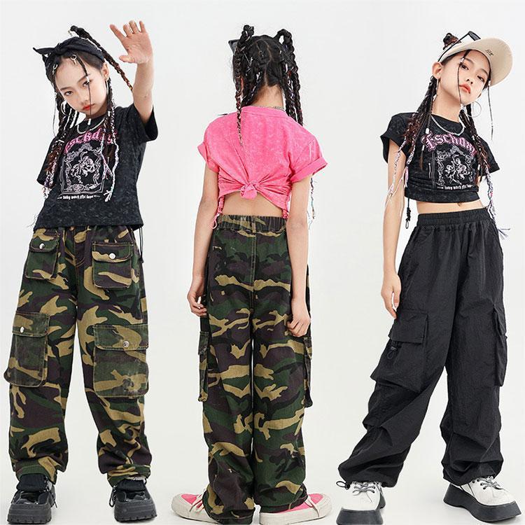 キッズ ダンス 衣装 女の子 半袖Tシャツ 長ズボン 上下セット キッズダンス衣装 ヒップホップ ダンス衣装 ショート丈 半袖トップス カーゴパンツ ウエストゴム｜ksmc-shop｜12