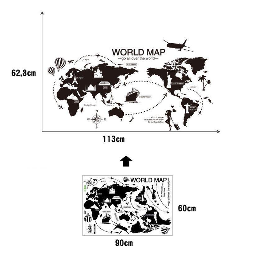 ウォールステッカー ウォールシール 壁シール 壁紙シール 壁面装飾 壁装飾 室内装飾 世界地図 WORLD MAP 黒 インテリア DIY リビング｜ksmc-shop｜07