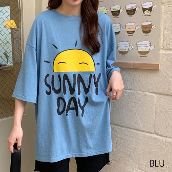 Tシャツ レディース トップス 半袖 クルーネック カジュアル シンプル かわいい 春夏  青 ブルー 白 セール｜ksmc-shop｜03