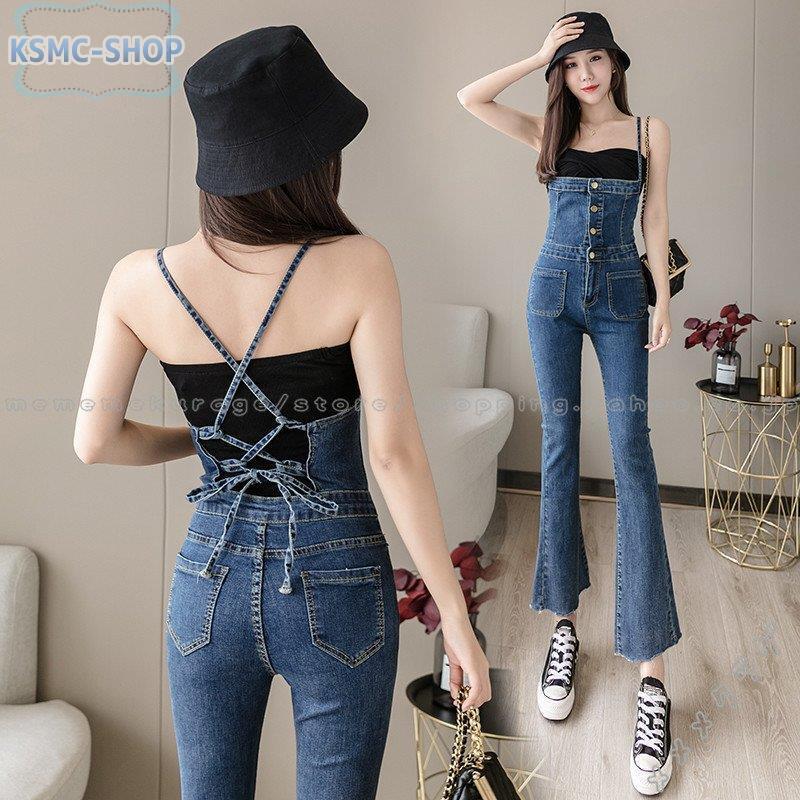 サロペット フレア レディース 春夏 オーバーオール デニムパンツ 九分