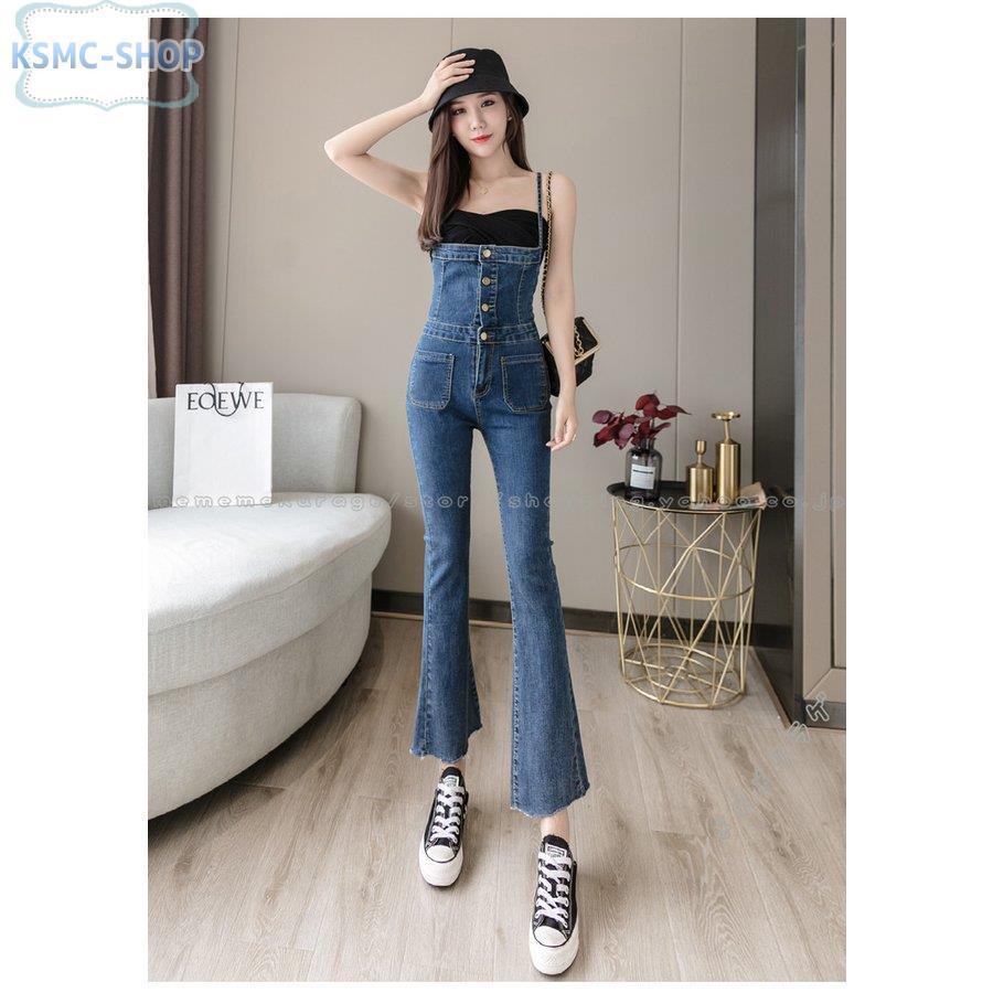 サロペット フレア レディース 春夏 オーバーオール デニムパンツ 九分