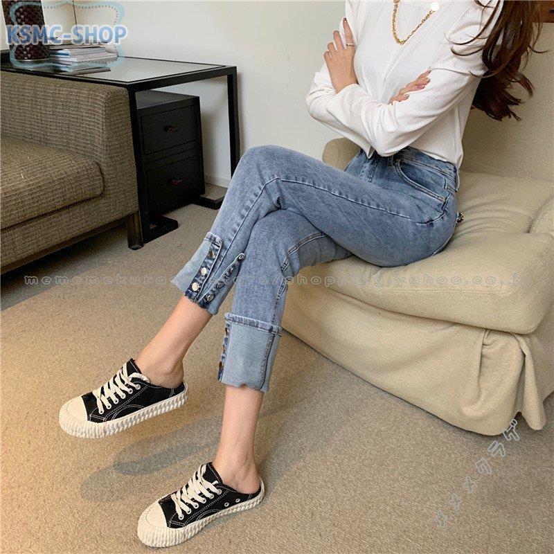 即納 大特価 ジーンズ デニムパンツ ロールアップ メメメクラゲ 上品 着痩せ 春夏 ボタン付き サイドポケット 細身 ハイウエスト 九分丈 ストレートズボン レディース ジーンズ デニム サイズ M Www Sustentec Com Br