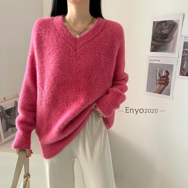 セーター Vネック ニット トップス レディース モヘア風 セーター Vネック ニット トップス レディース モヘア風