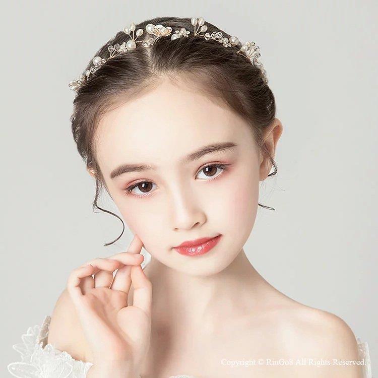 子供ヘッドドレス　小枝　花　パール ヘアアクセサリー　結婚式 発表会　キッズカチューシャ　白　ヘッドドレス 子供 カチューシ｜ksmc-shop｜02