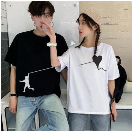 ペア カップルTシャツ ペアルックカップル 半袖 トップス ハート柄 カップルペア ペアルック メンズ レディース 春夏 旅行｜ksmc-shop｜02