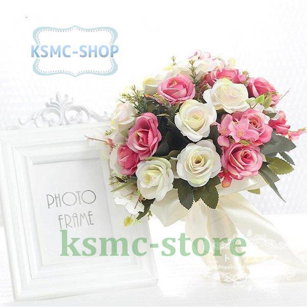 新発売 ウエディングブーケ 安い 結婚式 ブーケ 花嫁 ウェディングブーケ 披露宴 ウェディング用 ローズ 造花 ブライダルブーケ 手作り