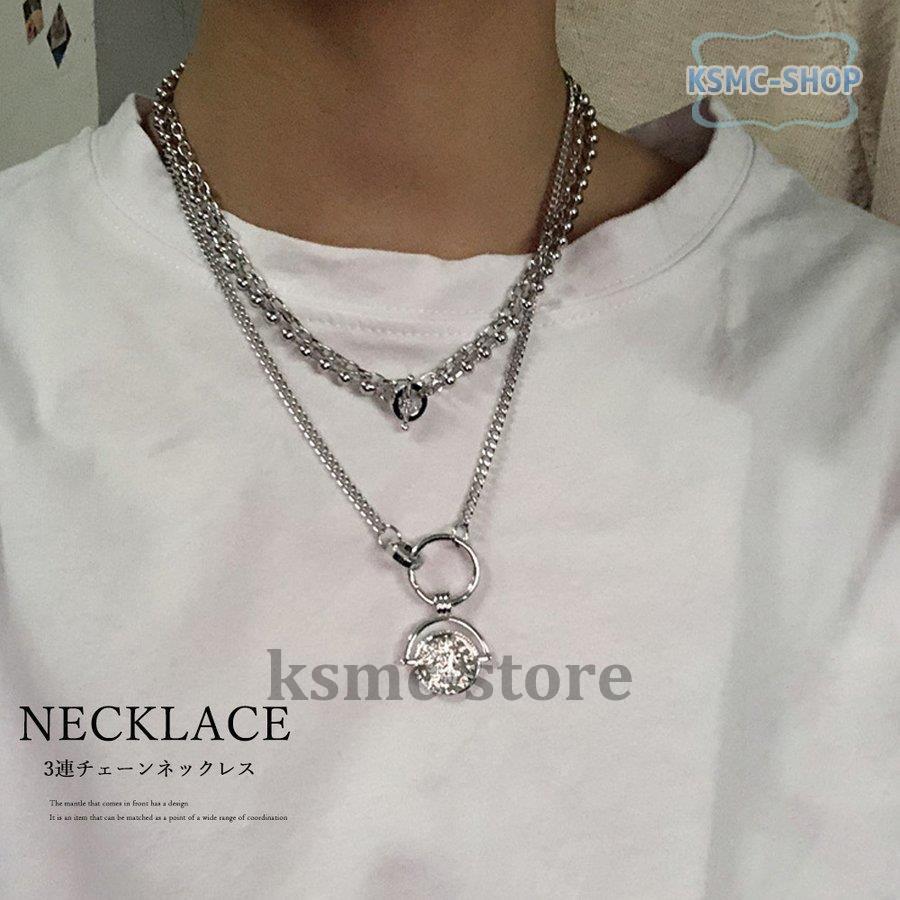 3連チェーンネックレス 重ね付け首飾り :jpw1-nz-21081100127:KSMCヤフーショップ 通販 シルバーチェーンネックレス21 ステンレスネックレス アメカジ ストリート