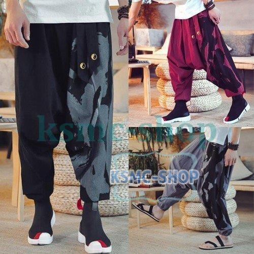 サルエルパンツ ワイドパンツ メンズ アラジンパンツ ゆったり ビッグシルエット ジョガーパンツ テーパード綿麻スウェット ガウチョパ 最旬 トレンドパンツ