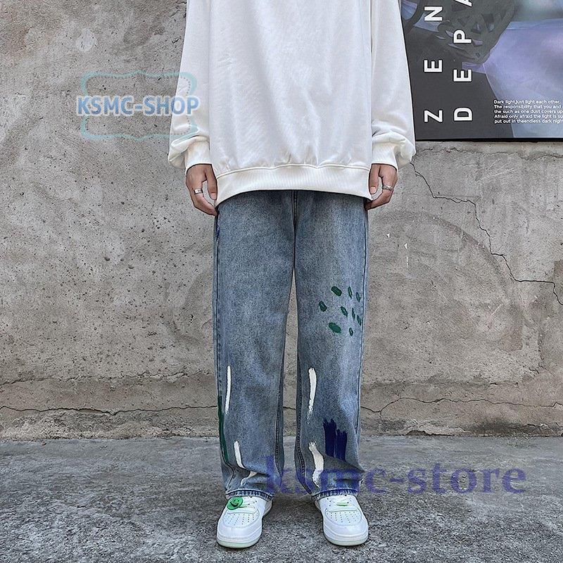卓抜 メンズ ヒップホップ 2XL ライトブルー 柄パンツ デニム メンズ ヒップホップ 2XL ライトブルー 柄パンツ デニム