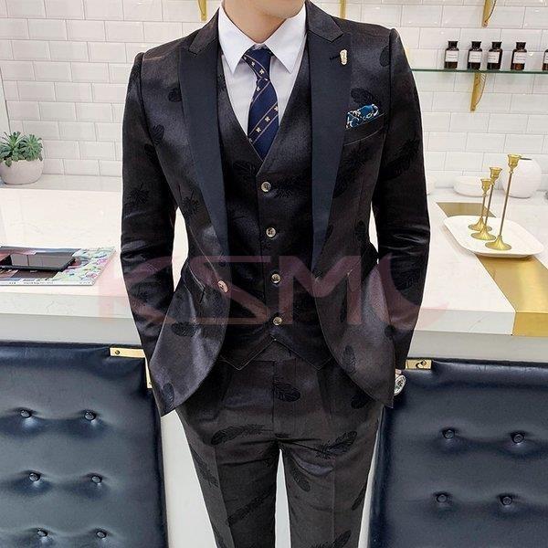 メンズ スーツ セットアップ 結婚式 ドレスコートフォーマル スリム カジュアル 柄物 ３点セット 司会 演出 秋冬 いラインアップ