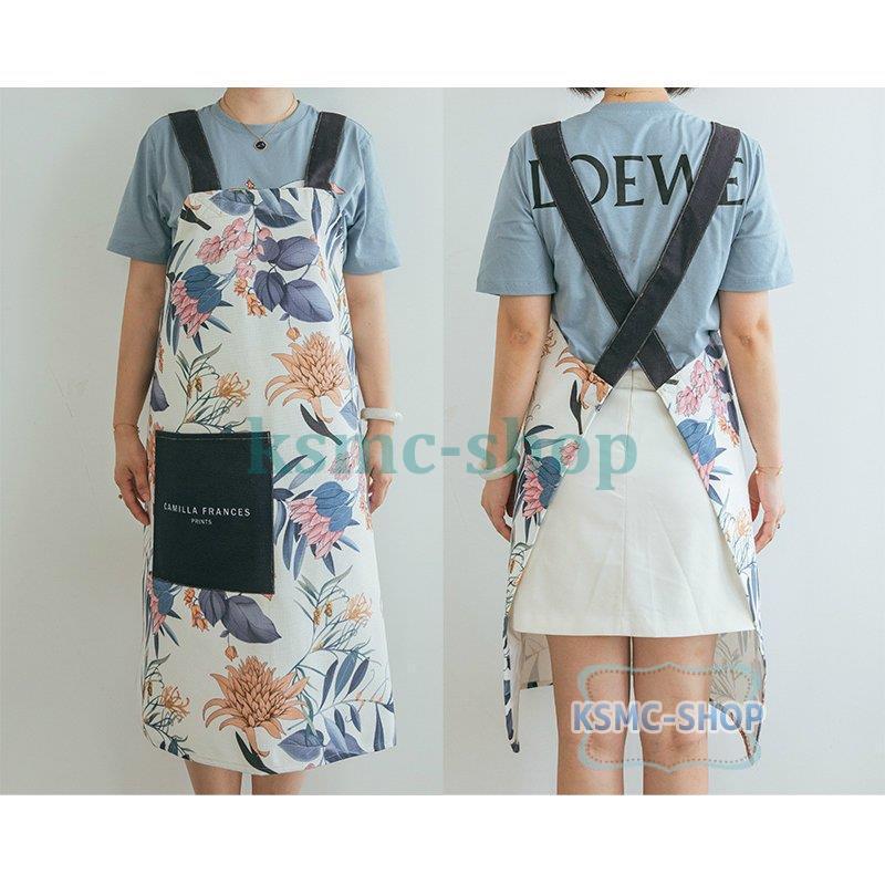 Seal限定商品 ワンピース おしゃれ エプロン 大きいサイズ Ais28 記念 ホワイトスタイリッシュ ネイビー ゆったり ポケット付き 上品 ボタニカル 花柄 オシャレ柄 メンズ エプロン カラー ネイビー