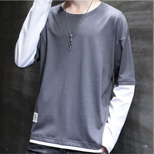 ロンT 長袖tシャツ メンズTシャツ 重ね着風 クルーネック ロング ロンT 長袖tシャツ メンズTシャツ 重ね着風 クルーネック ロング