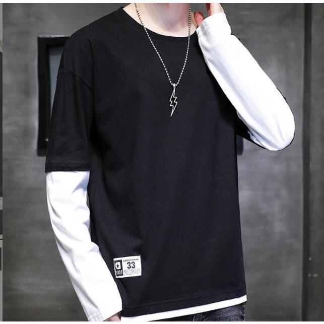 ロンT 長袖tシャツ メンズTシャツ 重ね着風 クルーネック ロング ロンT 長袖tシャツ メンズTシャツ 重ね着風 クルーネック ロング