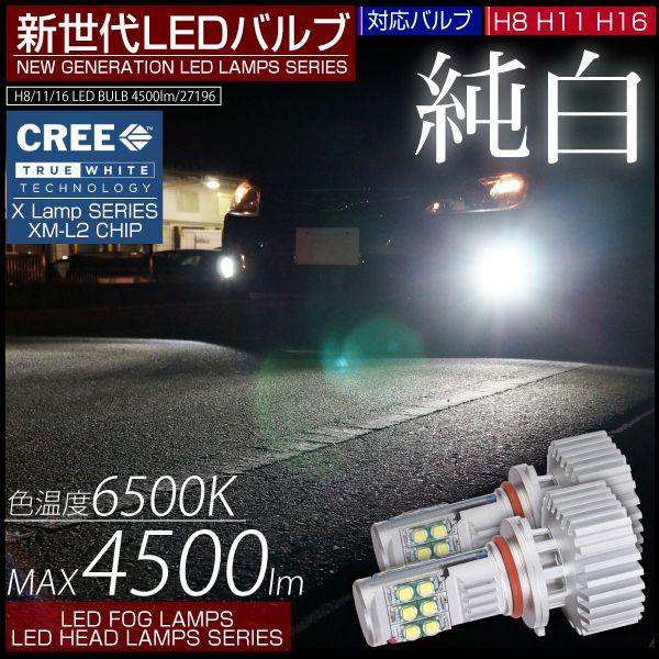 H8 H9 H11 H16 LED フォグランプ CREE 4500LM 6500K 純白光 2個セット 12 24V LEDバルブ 車 バイク ホワイト 白 LEDフォグランプ