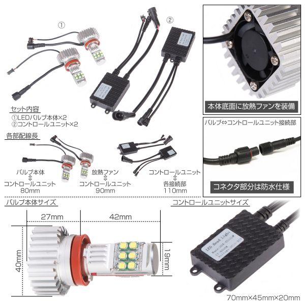 H8 H9 H11 H16 LED フォグランプ CREE 4500LM 6500K 純白光 2個セット