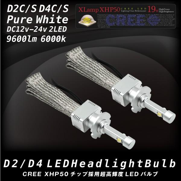 D2 D4 対応 LED ヘッドライト バルブ 18W 4800lm CREE 6000K 12V 24V 左右2個 ホワイト D2S D2C D4S D4C 交換バルブ 無極性 普通車 トラック｜ksplanning