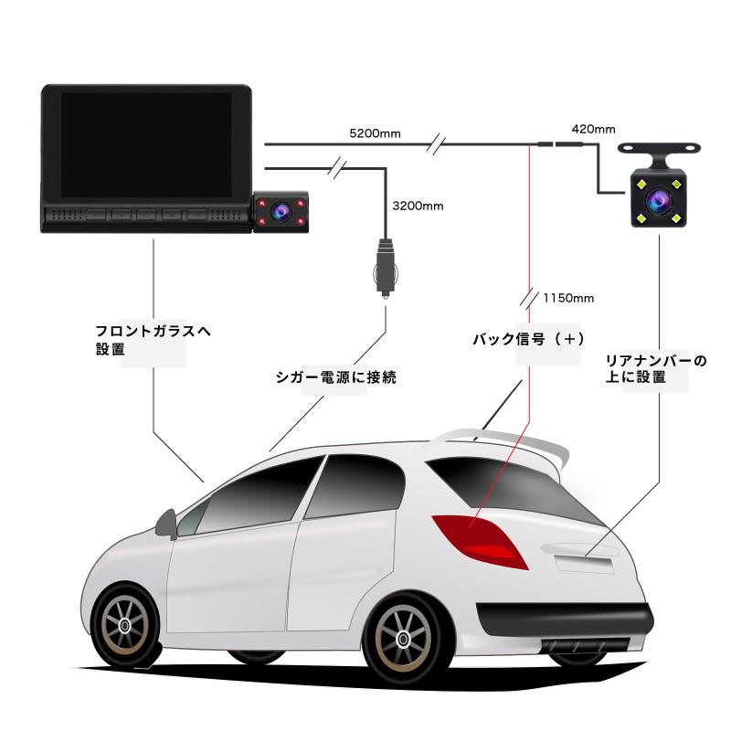 ドライブレコーダー 前後カメラ 360度 分離 4.0インチ 300万画素 吸盤