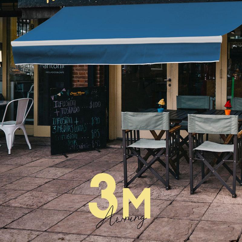 オーニングテント 3M 巻き取り式 防水 格納式 手動 白フレーム