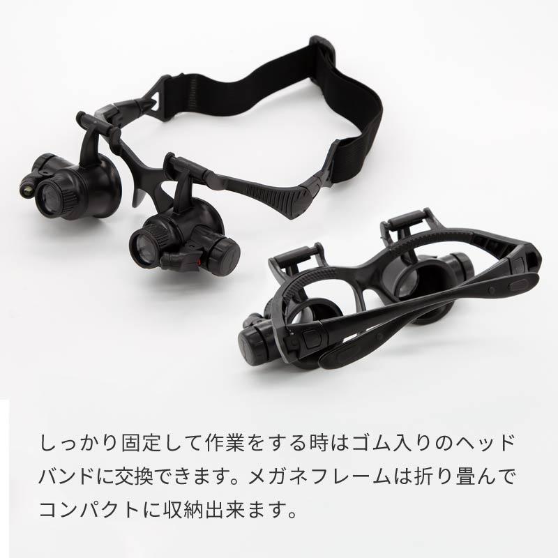 拡大鏡 ルーペ メガネ LED ライト付き 10倍 15倍 20倍 25倍 作業用