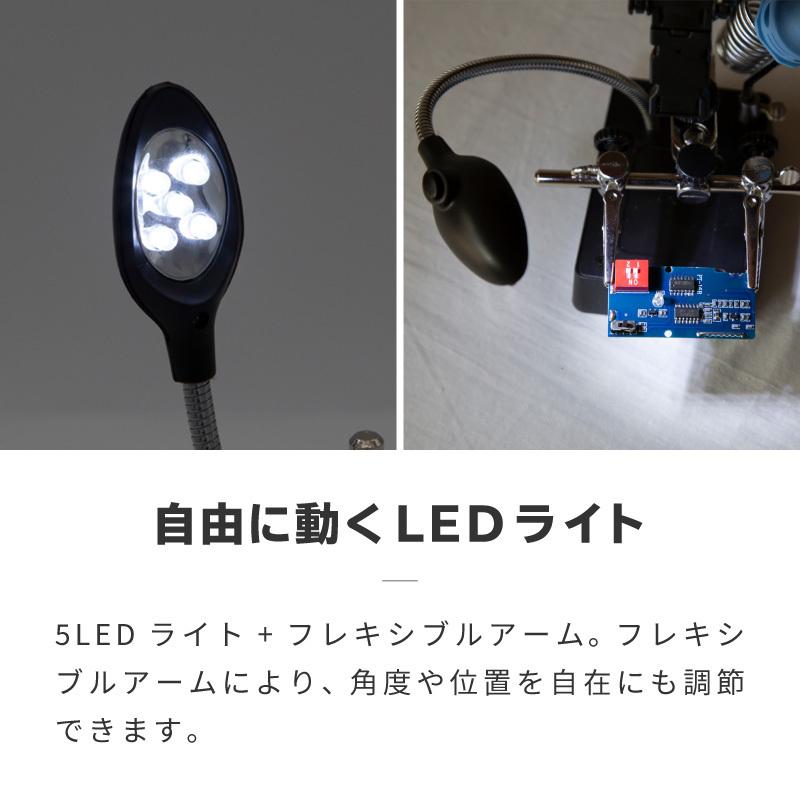 拡大鏡 ルーペ スタンド 10倍 7.5倍 2.5倍 LED ライト付き 卓上 固定クリップ  スタンドルーペ 虫眼鏡 虫メガネ｜ksplanning｜03