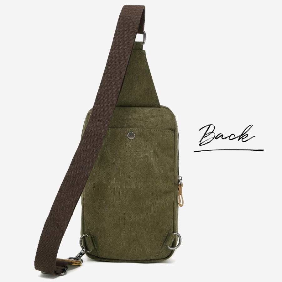 ハンドメイド・帆布&革のボディバッグ〈カーキ〉 ボディバッグ メンズ 帆布 本革 かっこいい キャンバス レザー 大容量