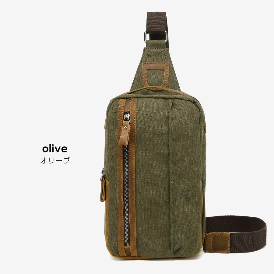ハンドメイド・帆布&革のボディバッグ〈カーキ〉 ボディバッグ メンズ 帆布 本革 かっこいい キャンバス レザー 大容量